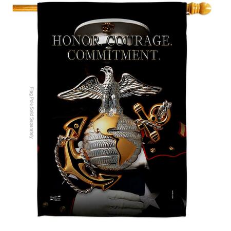 ANGELENO HERITAGE 28 x 40 in Honor Courage Commitment House Flag w/Armed Forces Marine Corps Dbl-Sided Vertical Flags AN578946